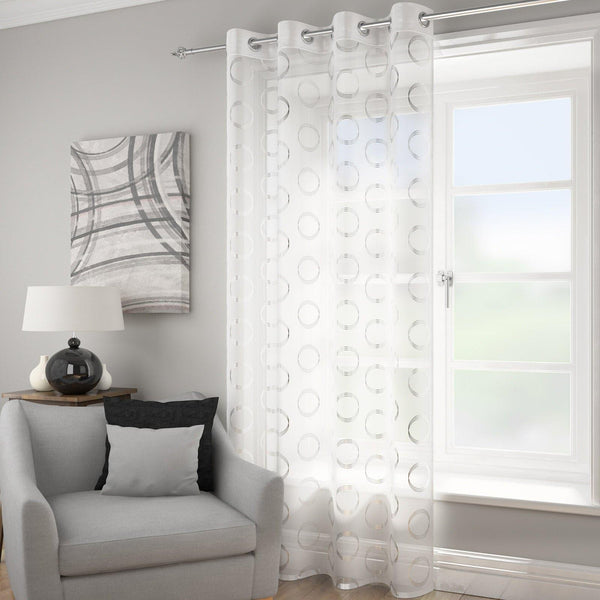 Spiro Metallic Eyelet Voile Curtain Panels White - 55'' x 54'' - Ideal Textiles
