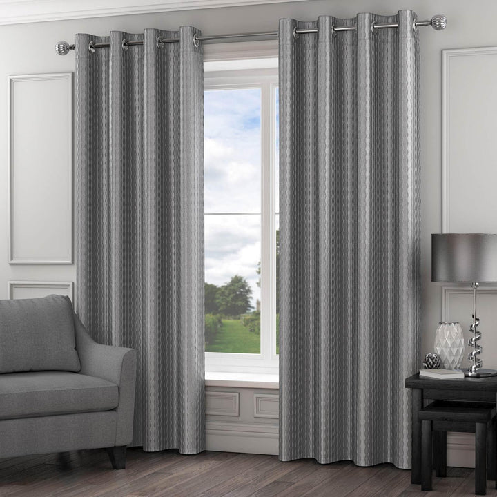 Madison Wave Lined Eyelet Curtains Silver - 46'' x 54'' - Ideal Textiles