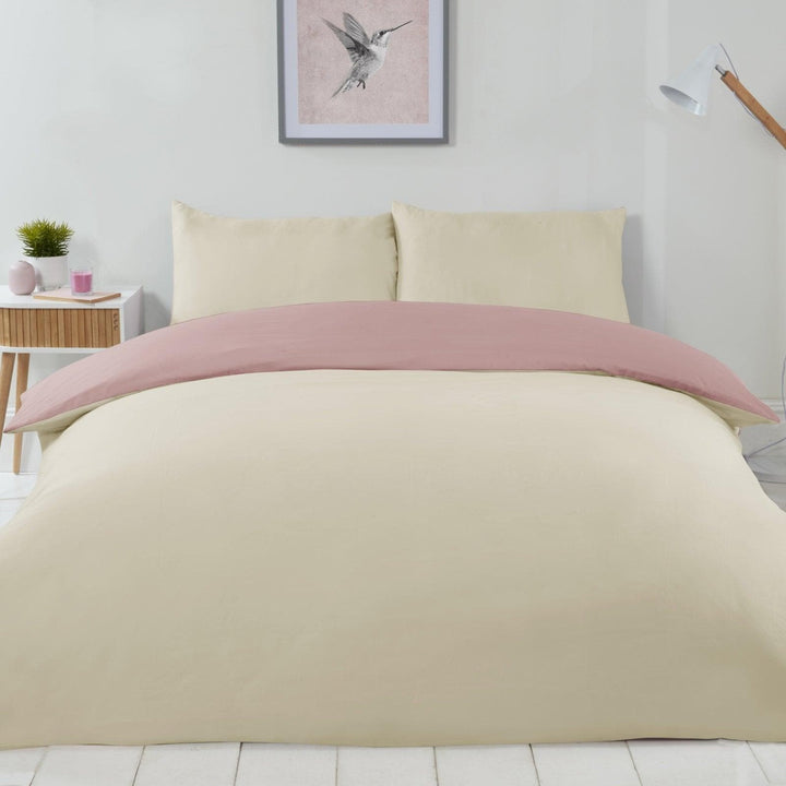 Lyla Reversible Cream & Blush Pink Duvet Cover Set - Single - Ideal Textiles
