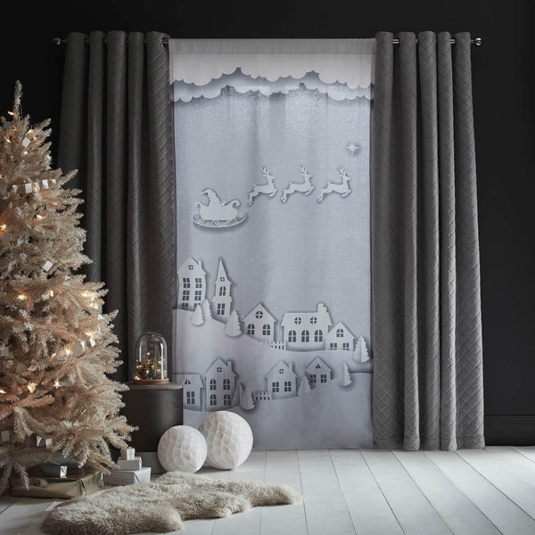 Santa's Christmas Rooftops Curtain Panel Grey - Ideal