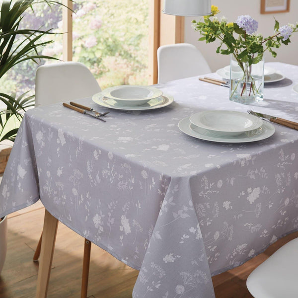 Meadowsweet Floral Wipe Clean Tablecloths Grey - Ideal
