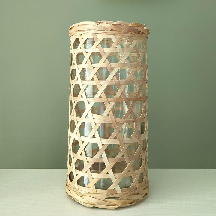 Poplar Rattan Weave 30cm Candle Holder Vase -  - Ideal Textiles