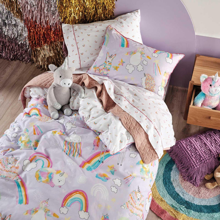 Unicorniverse 100% Cotton Percale Kids Lilac Duvet Cover Set - Toddler - Ideal Textiles