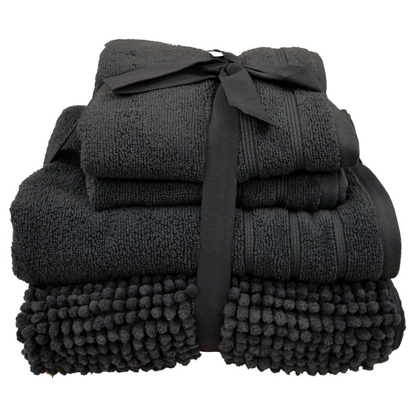 Loom Editions 4 Piece Towel Bale & Bath Mat Set Charcoal - Ideal