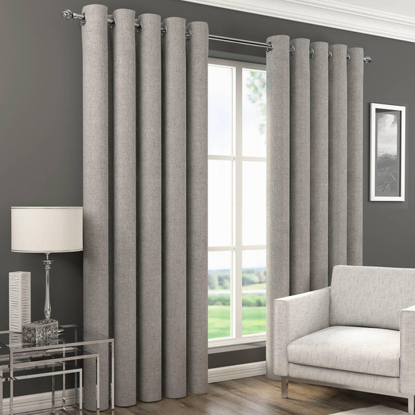 Orion Thermal Blackout Lined Eyelet Curtains Grey - 46'' x 54'' - Ideal Textiles