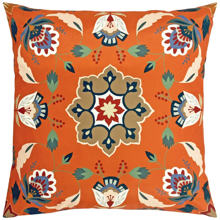Folk Flora Orange Outdoor Cushion Cover 17" x 17" - Ideal