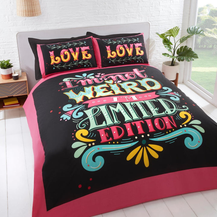 Limited Edition Slogan Print Multicolour Duvet Cover Set - Single - Ideal Textiles