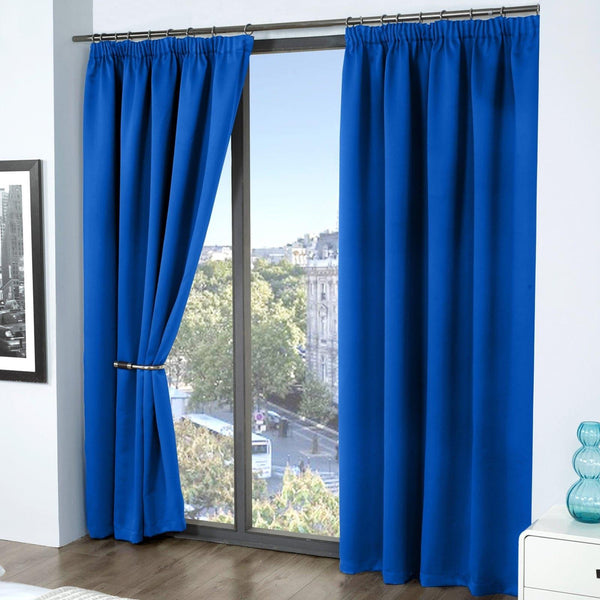 Cali Plain Thermal Blackout Tape Top Curtains Blue - 46'' x 54'' - Ideal Textiles