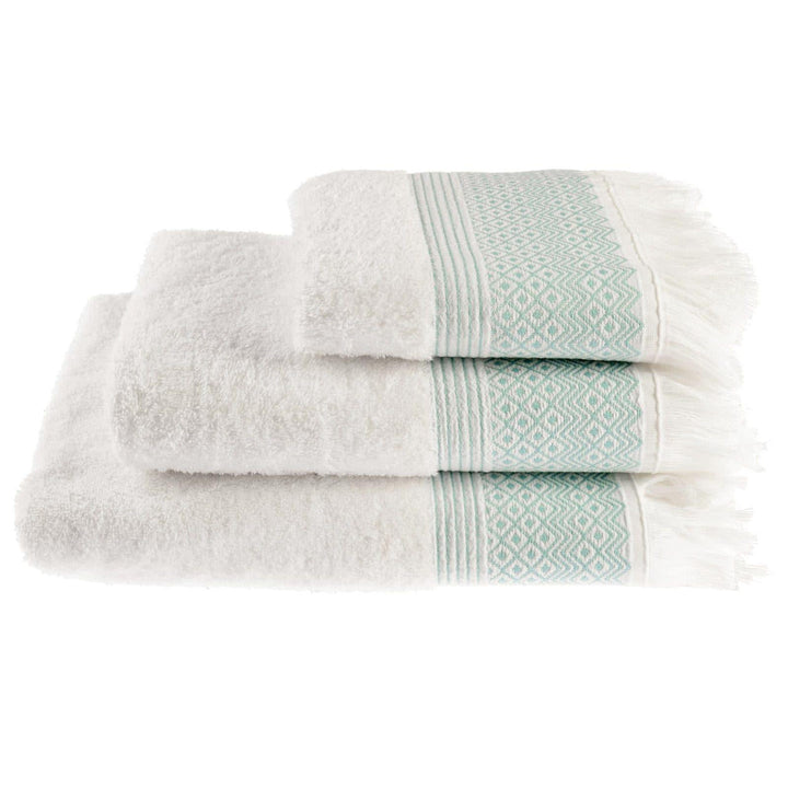Diamond Jacquard Tassel Cotton Towel White & Peppermint -  - Ideal Textiles
