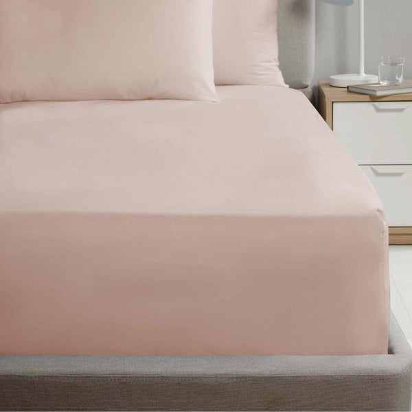 Plain Percale 38cm Extra Deep Fitted Sheets Blush Pink - Single - Ideal Textiles