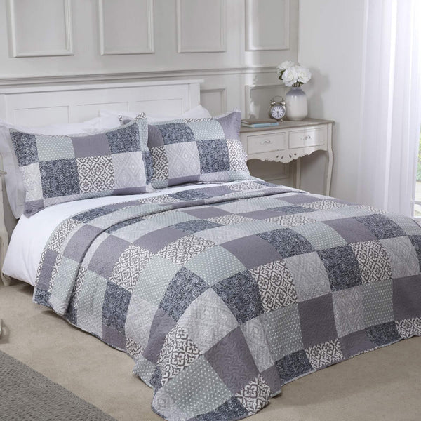 Chiltern Patchwork Stitch Quilted Multicolour Bedspread Set - Single - Ideal Textiles