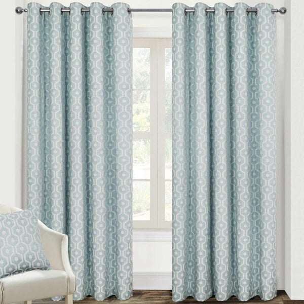 Milano Jacquard Lined Eyelet Curtains Duck Egg - Ideal