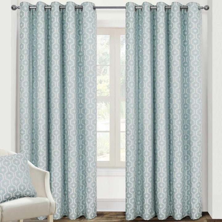 Milano Jacquard Lined Eyelet Curtains Duck Egg - Ideal