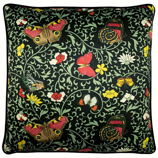 Heligan Botanical Butterflies Black Cushion Covers 20'' x 20'' -  - Ideal Textiles