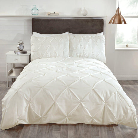 Balmoral Diamond Pin-Tuck Cream Duvet Cover Set Duvet Cover Rapport Single  