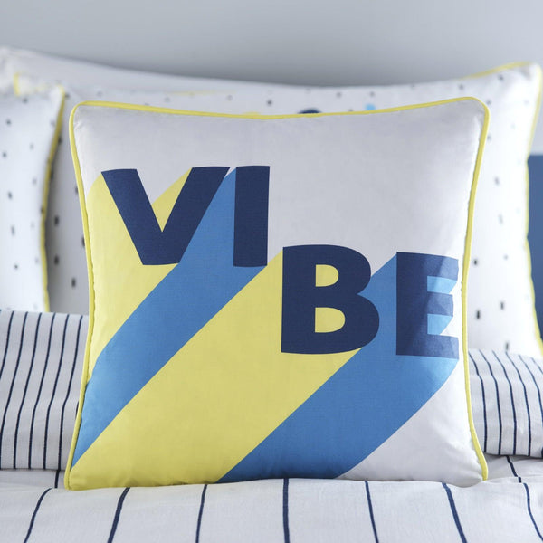 Vibe Striped Print Navy FiIled Cushion -  - Ideal Textiles