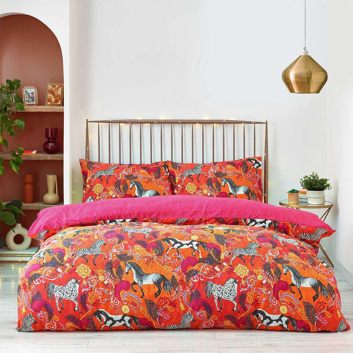 Vivid Andalucian Horses Orange Duvet Cover Set - Single - Ideal Textiles