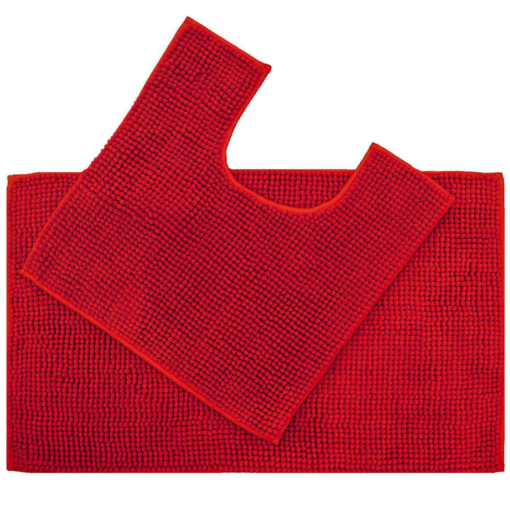 Supersoft Chenille Bath & Pedestal Mat Set Red -  - Ideal Textiles