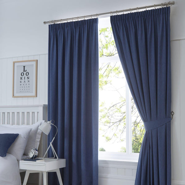 Dijon Blackout Thermal Tape Top Curtains Navy - 46'' x 54'' - Ideal Textiles