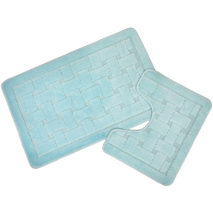 Orkney Non-Slip Bath & Pedestal Mat Set Aqua -  - Ideal Textiles