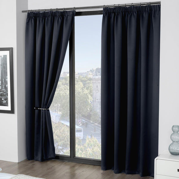 Cali Plain Thermal Blackout Tape Top Curtains Black - 46'' x 54'' - Ideal Textiles