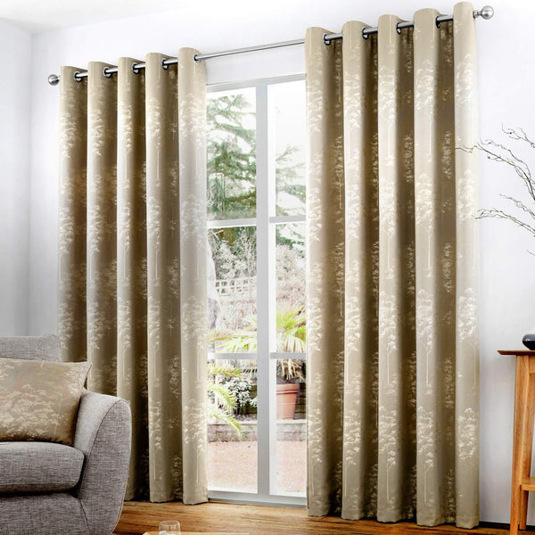 Elmwood Jacquard Lined Eyelet Curtains Stone - 46'' x 54'' - Ideal Textiles
