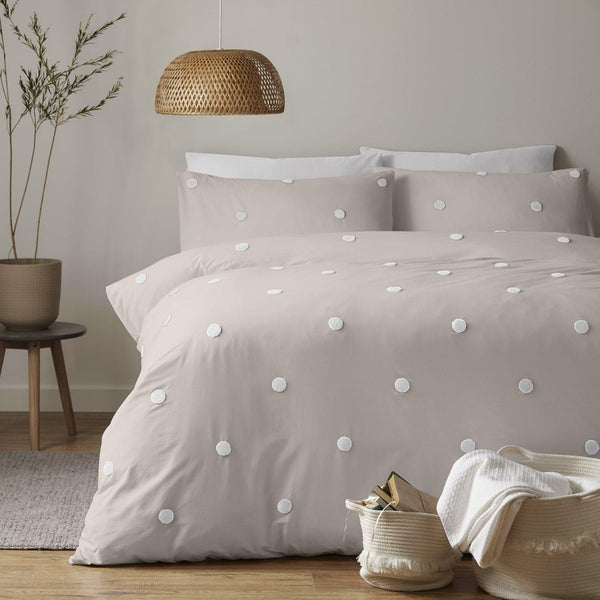 Dot Garden Tufted Spot 100% Cotton Linen Duvet Cover Set - Single - Ideal Textiles