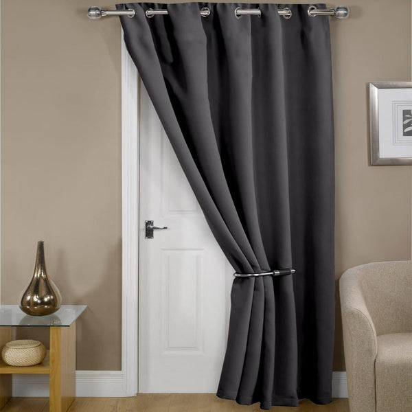 Cali Eyelet Thermal Blackout Door Curtain Charcoal - Ideal