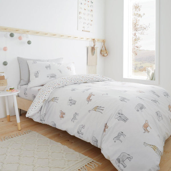 Zoo Animals 100% Cotton Kids Pastel Duvet Cover Set - Toddler - Ideal Textiles