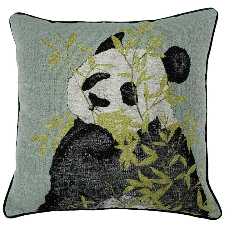 Pandas Bamboo Jacquard Green Cushion Covers 18'' x 18'' -  - Ideal Textiles