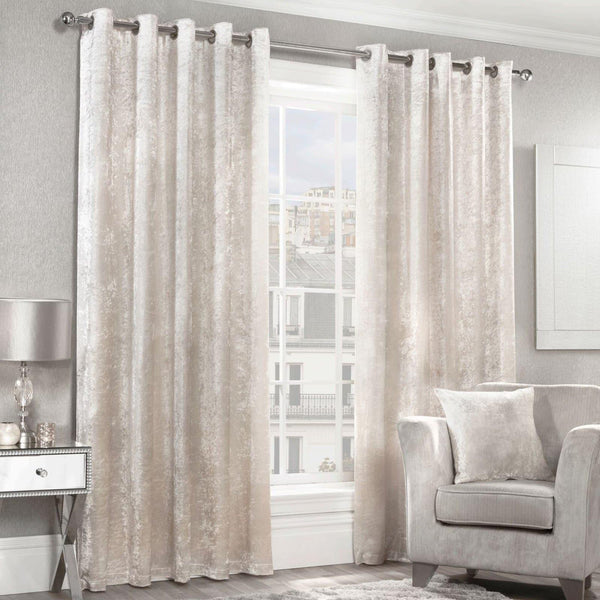 Crushed Velvet Lined Eyelet Curtains Cream - 46'' x 54'' - Ideal Textiles