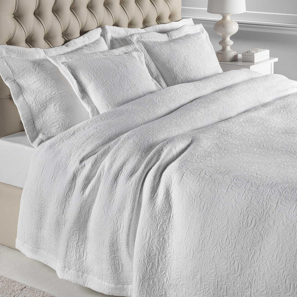 Forest Luxury Woven Cotton Rich Bedspread White - Single - Ideal Textiles