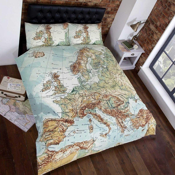 Map Atlas Print Multi Duvet Cover Set -  - Ideal Textiles
