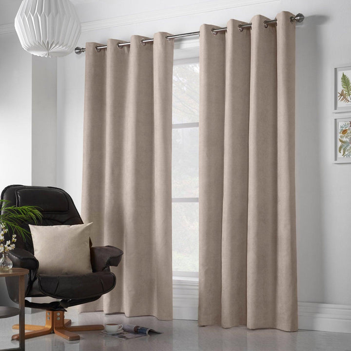 Velvet Chenille Lined Eyelet Curtains Taupe - 56'' x 54'' - Ideal Textiles