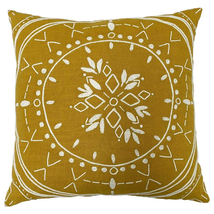 Mandala Embroidered Linen Effect Ochre Cushion Covers 18'' x 18'' -  - Ideal Textiles
