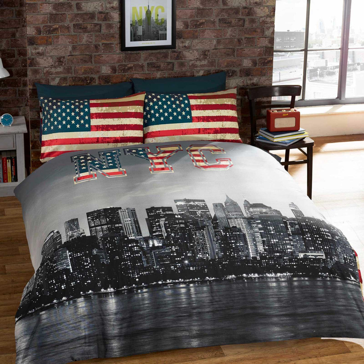 NYC Stars & Stripes Reversible Duvet Cover Set Duvet Cover Rapport Single  