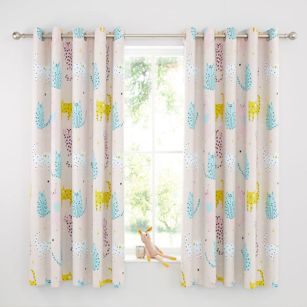 Cute Cats Reversible Pink Lined Eyelet Curtains - Ideal