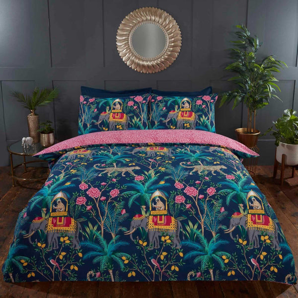 Jungle Expedition Animal Print Navy Duvet Cover Set -  - Ideal Textiles