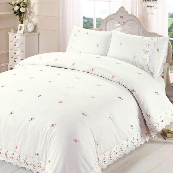 Sophie Floral Embroidered Cream Duvet Cover Set - Single - Ideal Textiles