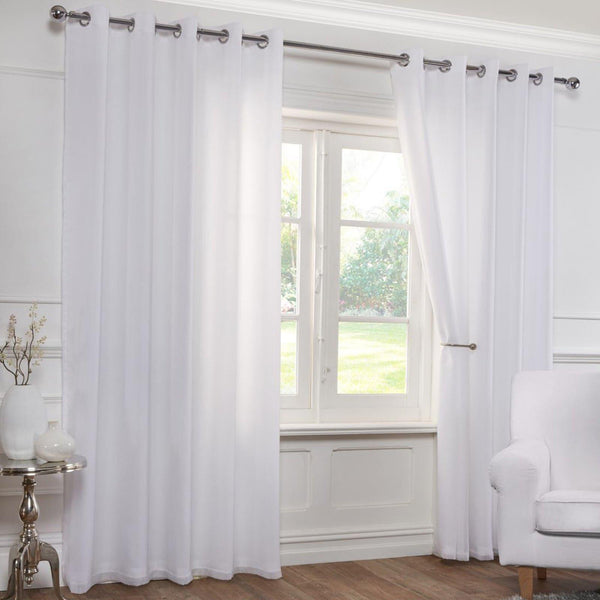 Alia Lined Eyelet Voile Curtains White - Ideal