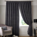 Tivoli Leaf Jacquard Lined Tape Top Curtains Charcoal Tape Top Curtains Alan Symonds 46'' x 54''  
