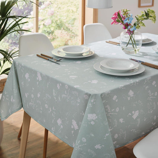 Meadowsweet Floral Wipe Clean Tablecloths Green - Ideal