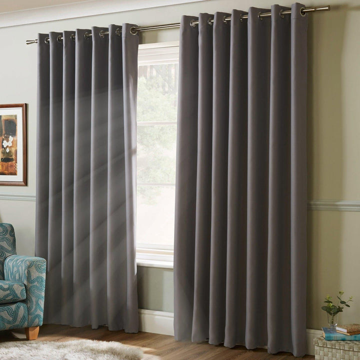 Essential 95% Blackout Eyelet Curtains Silver - 46'' x 54'' - Ideal Textiles