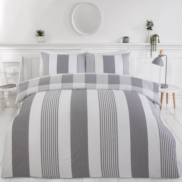 Chambray Stripe Eco Friendly Grey Duvet Cover Set - Single - Ideal Textiles