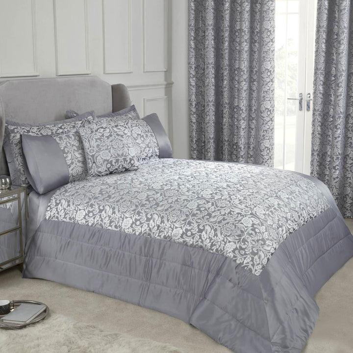 Eden Floral Trellis Jacquard Quilted Bedspread Silver - Ideal