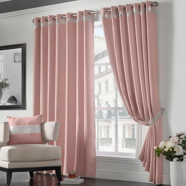 Palace Diamante Thermal Blockout Eyelet Curtains Blush Pink - 46'' x 54'' - Ideal Textiles