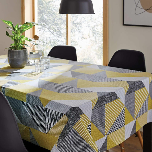 Larsson Geo Wipe Clean Tablecloths Ochre - 132cm x 178cm - Ideal Textiles