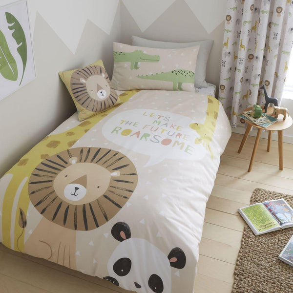 Roarsome Animals Print Natural Duvet Cover Set - Toddler - Ideal Textiles