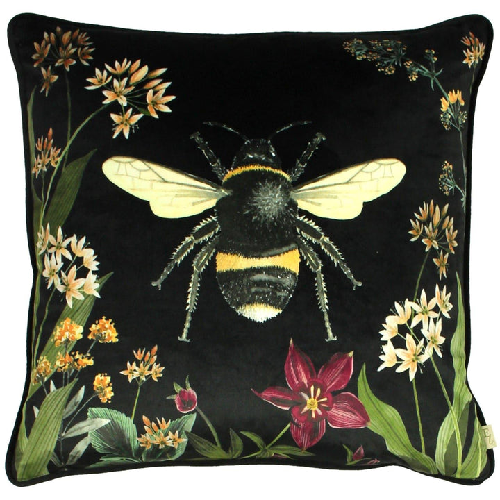Midnight Garden Bee Black Velvet Filled Cushions - Ideal