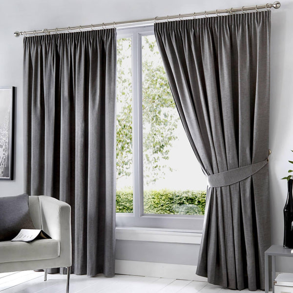 Dijon Blackout Thermal Tape Top Curtains Charcoal - 46'' x 54'' - Ideal Textiles